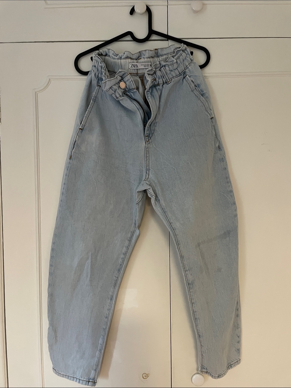 Zara Light Blue Paperbag Boyfriend Jeans